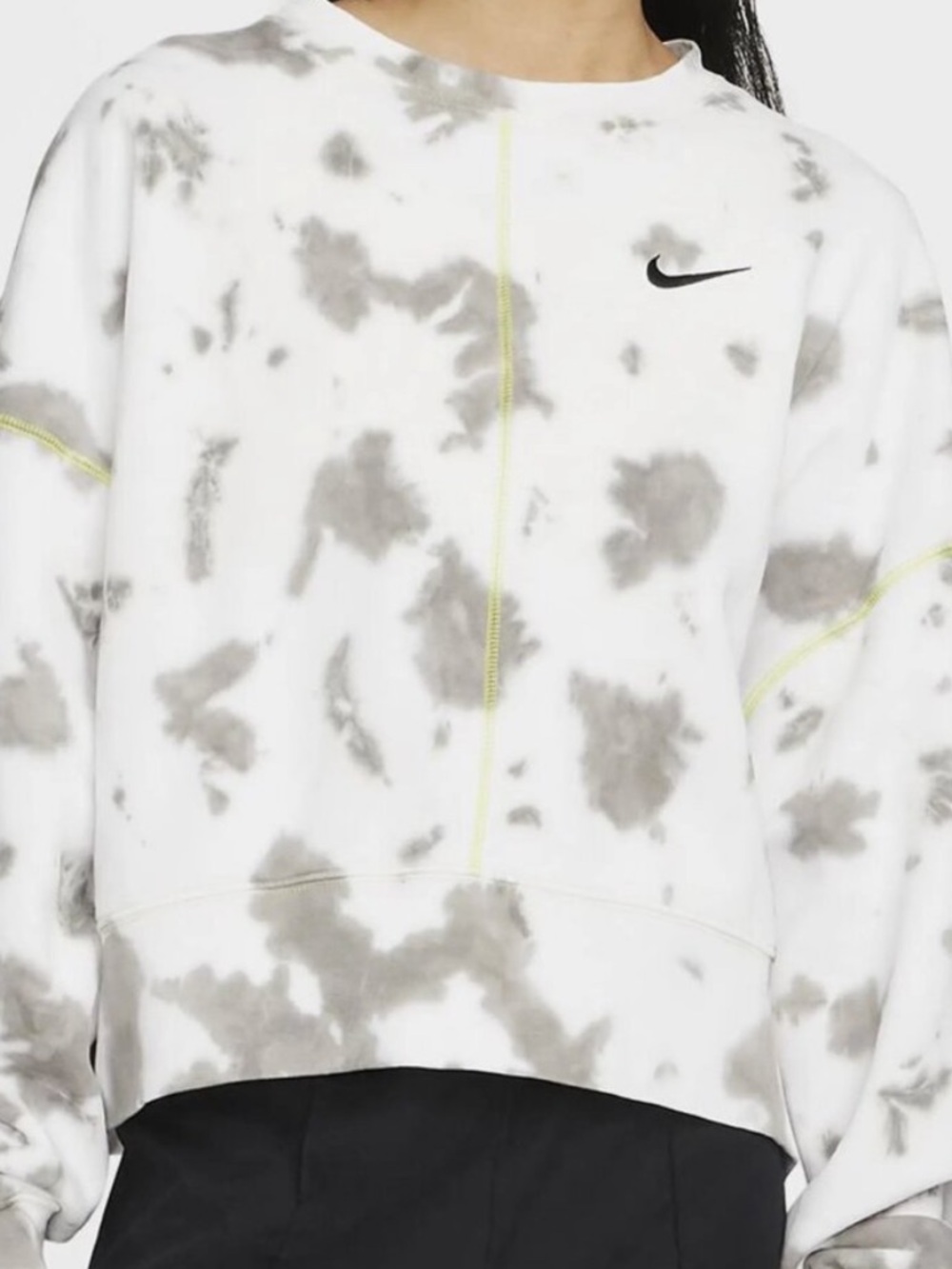 Nike White & Gray Tie-Dye Crew Sweatshirt with Neon Stitch